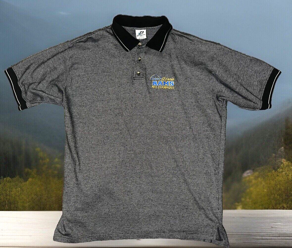🔥 ST LOUIS RAMS - Vtg 90s Black NFC Champs Polo Shirt Los Angeles Mens XXL
